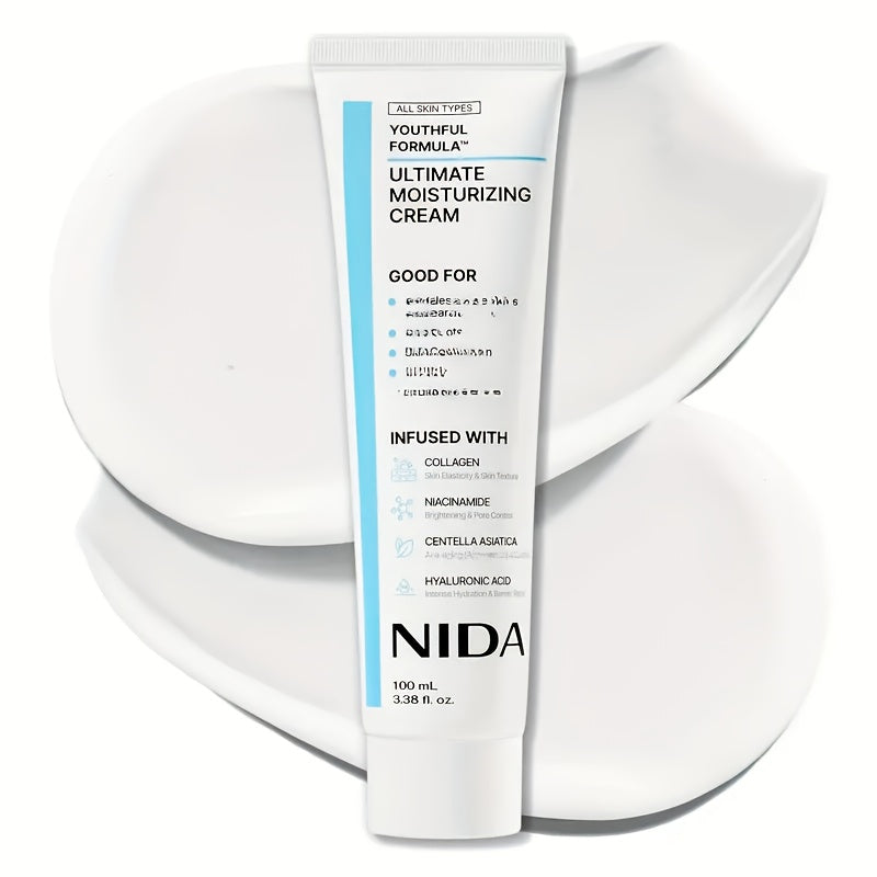 NIDA Moisturizing Cream with Collagen | Contains Hyaluronic Acid and Glycerin | Light Texture, Easy to Absorb, Non-Greasy | Gentle Hydration for All Skin Types, Brightens Complexion