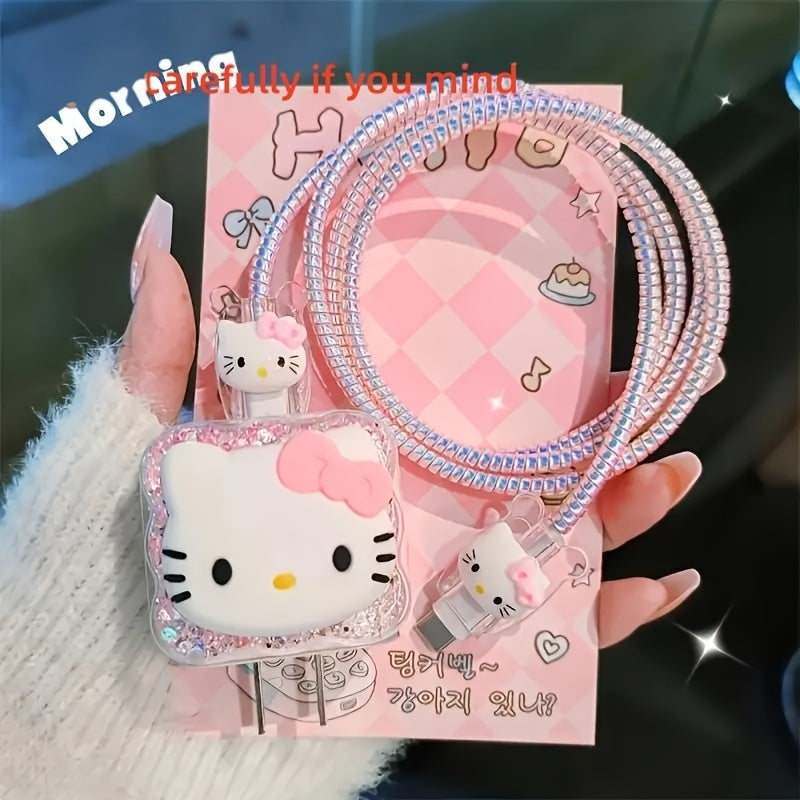 Hello Kitty USB-C Power Adapter Charger Cable, 20W Durable Plastic Adapter with Silicone Case & Cute Cartoon Design, Playful Accessory for Hello Kitty Accessories, Protective Cover for All Users