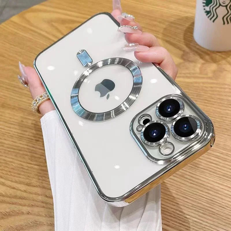 Luxury Wireless Charge Magsafe Phone Case For iPhone 15 14 13 12 11 16 17 Pro Max Plus Air Transparent Magnetic Bumper Cover