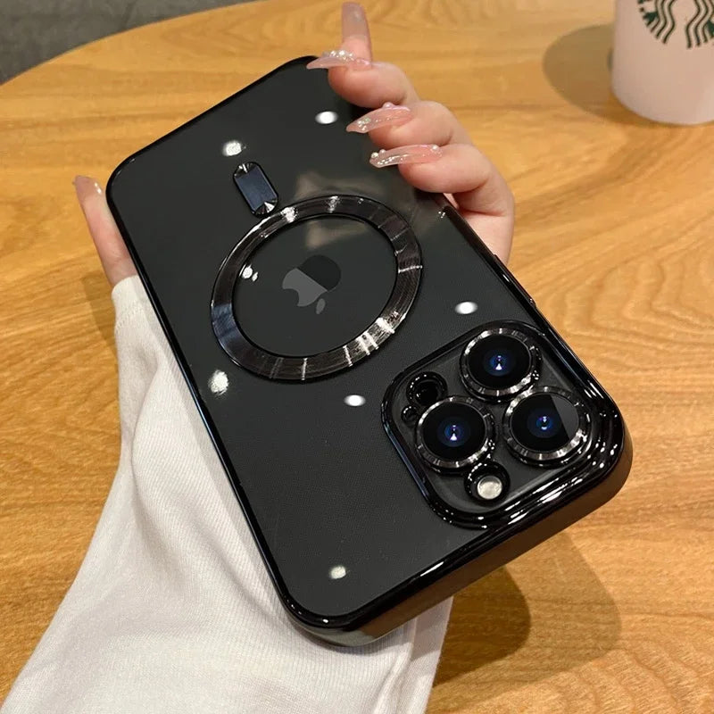 Luxury Wireless Charge Magsafe Phone Case For iPhone 15 14 13 12 11 16 17 Pro Max Plus Air Transparent Magnetic Bumper Cover