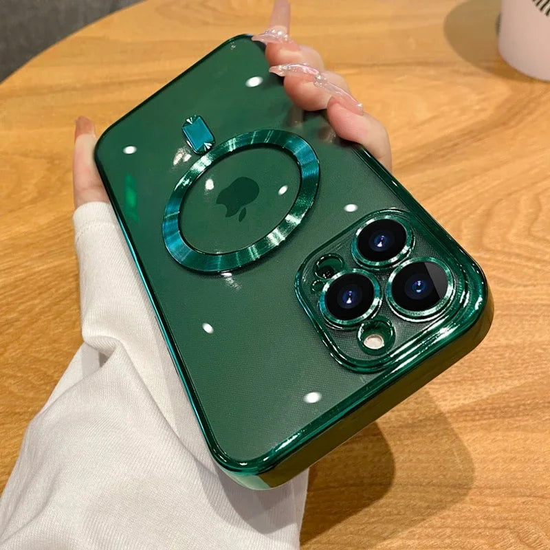 Luxury Wireless Charge Magsafe Phone Case For iPhone 15 14 13 12 11 16 17 Pro Max Plus Air Transparent Magnetic Bumper Cover