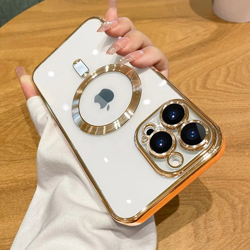 Luxury Wireless Charge Magsafe Phone Case For iPhone 15 14 13 12 11 16 17 Pro Max Plus Air Transparent Magnetic Bumper Cover