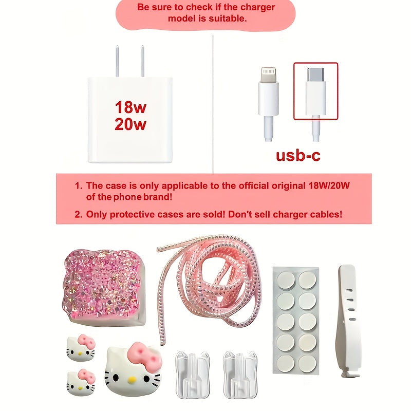 Hello Kitty USB-C Power Adapter Charger Cable, 20W Durable Plastic Adapter with Silicone Case & Cute Cartoon Design, Playful Accessory for Hello Kitty Accessories, Protective Cover for All Users